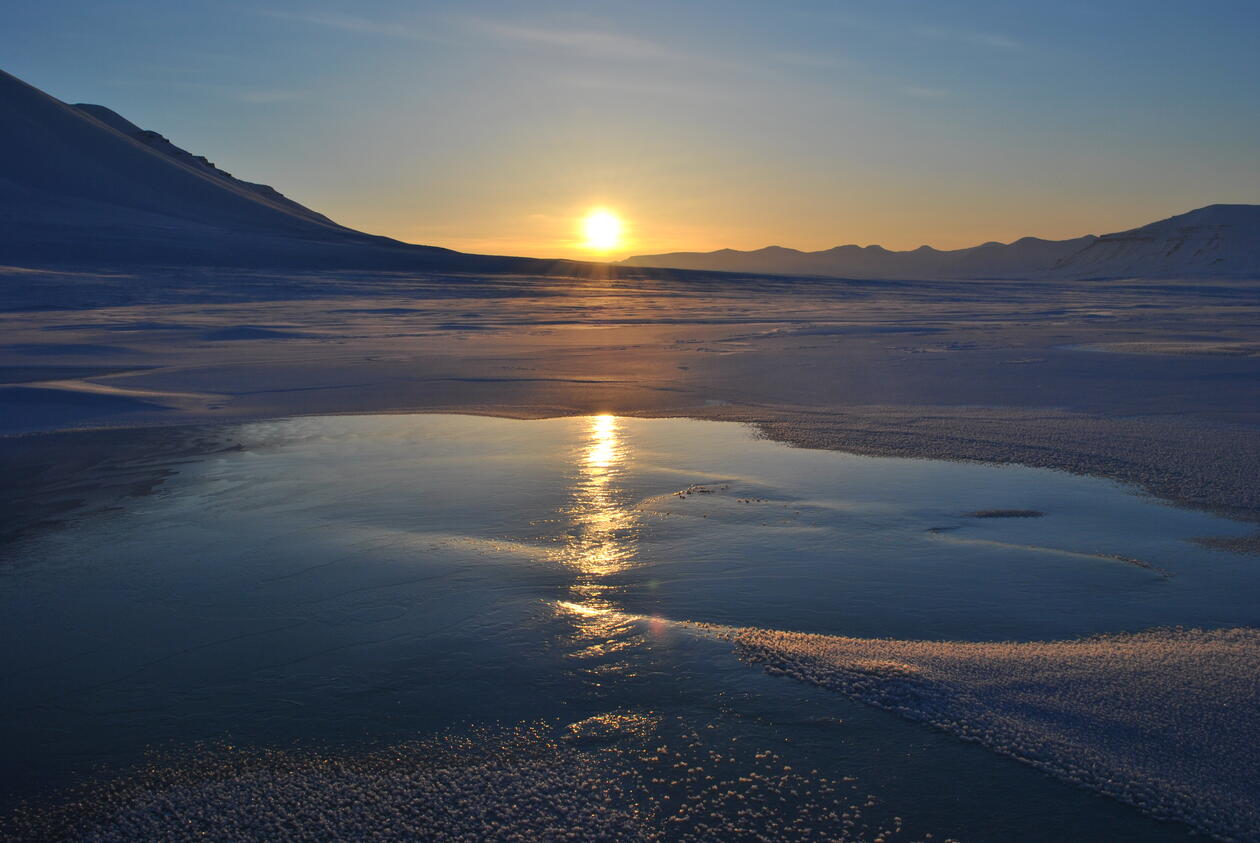 Sunset in Roystopsdalen during Arctic field sampling campaign 