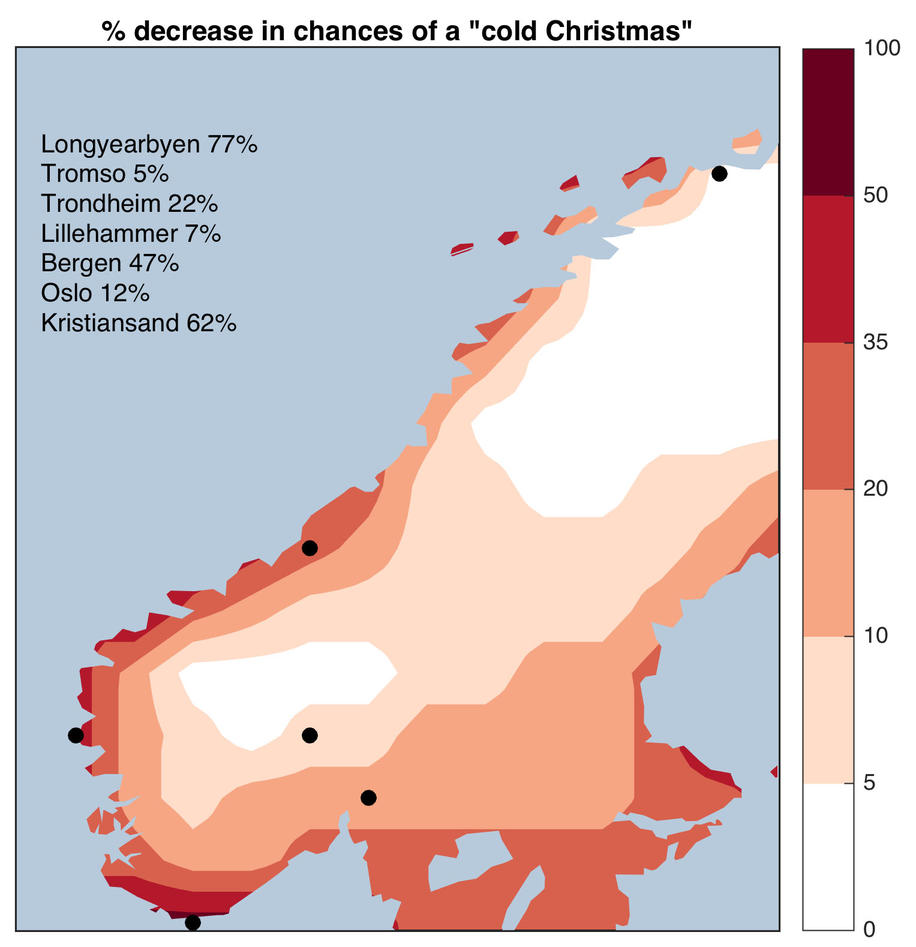 Prosent decrease in chances of a "cold Christmas"