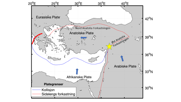 Kart over Eurasiske Plate - Jordskjelvet i Tyrkia 6. februar 2023