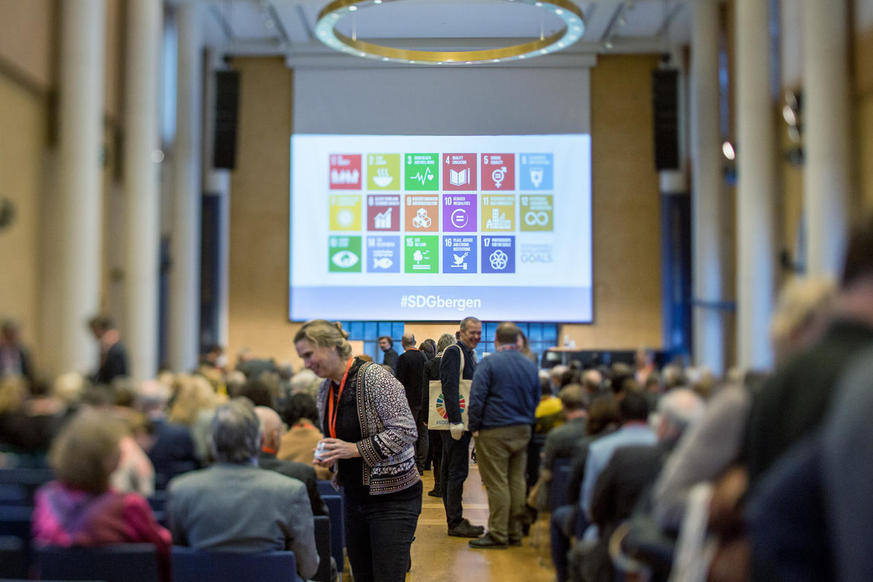 Overview photo from the 2018 SDG Conference Bergen in the University Aula of Bergen, 8 and 9 February 2018