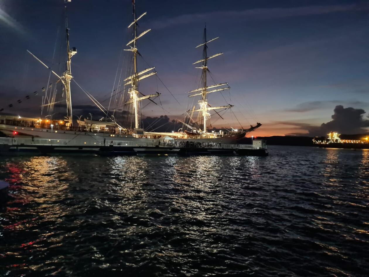Tall ship Statsraad Lehmkuhl in the port of Kingston, Jamaica in November 2021, as part of the ongoing circumnavigation of Earth – the One Ocean Expedition.