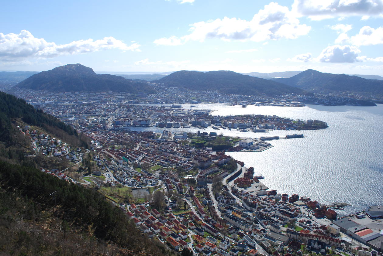 Utsikt over Bergen sentrum, Løvstakken i bakgrunnen.