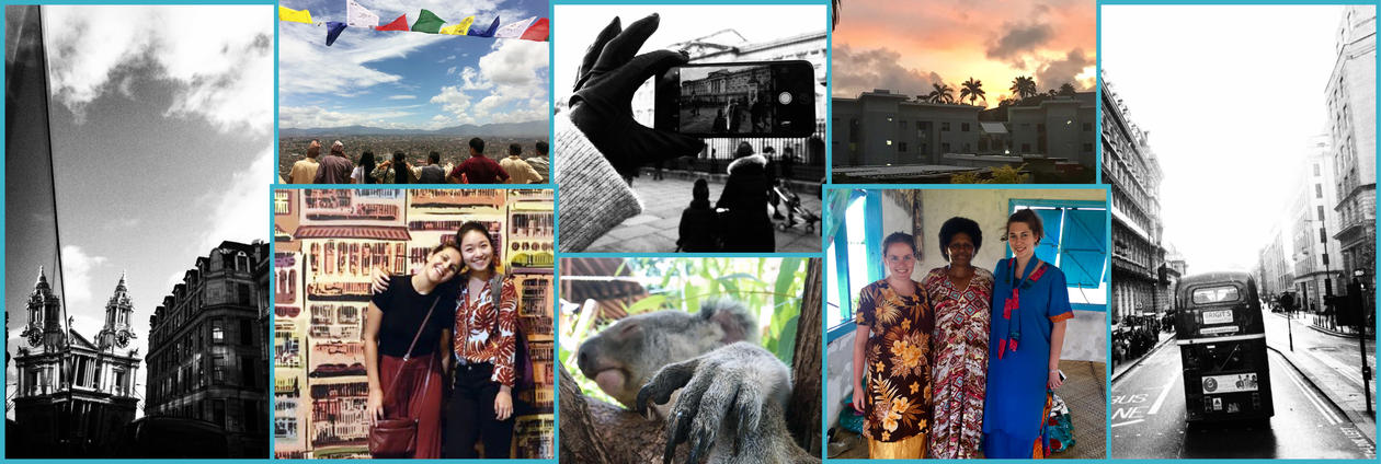 Collage av bilder fra hele verden og med ulike mennesker