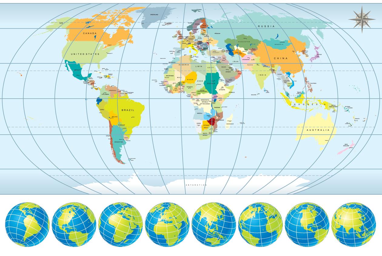 An illustration of a world map.