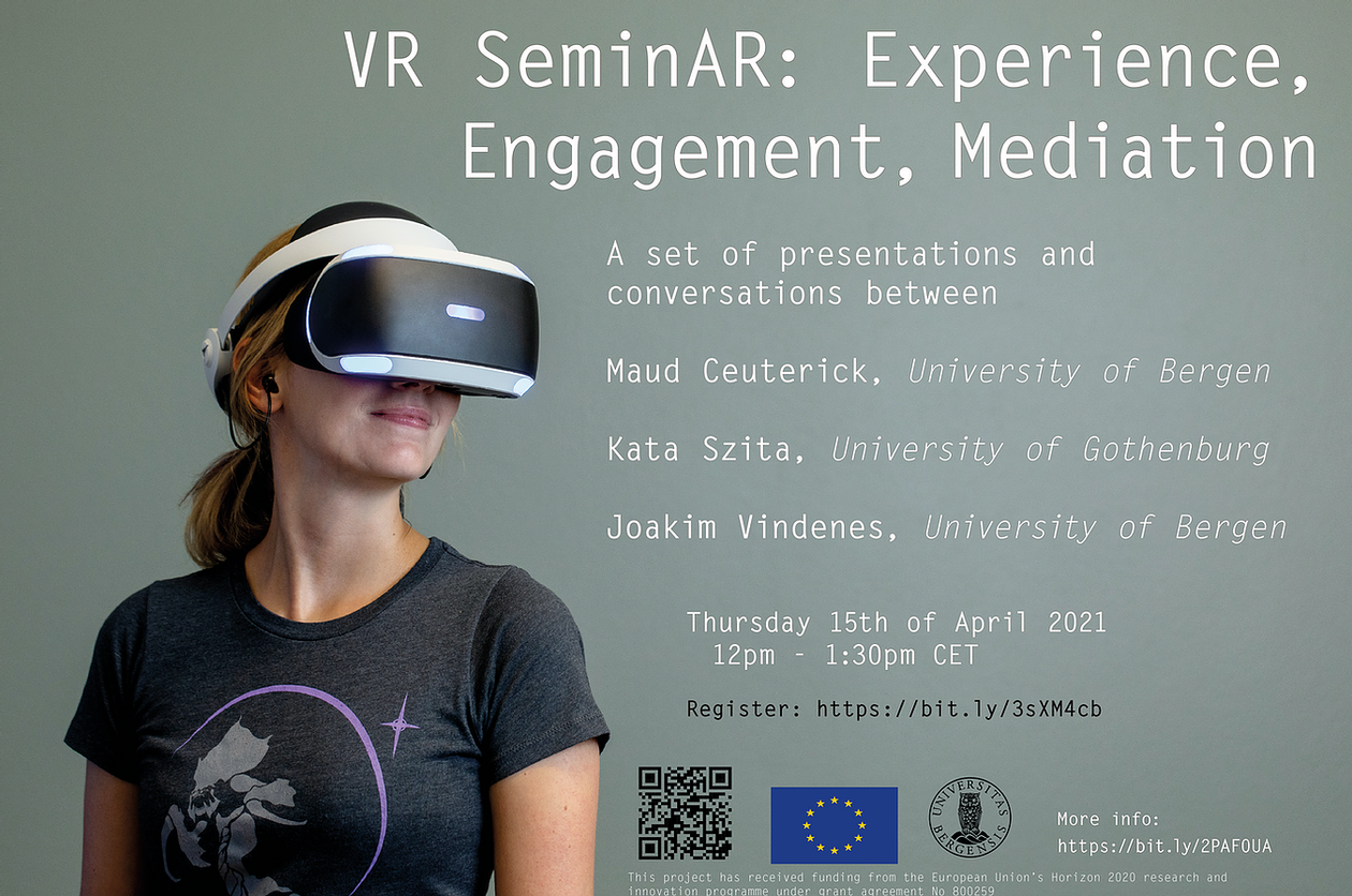 Photo of young blonde woman with a VR headset. Text describing event surrounds the photo.