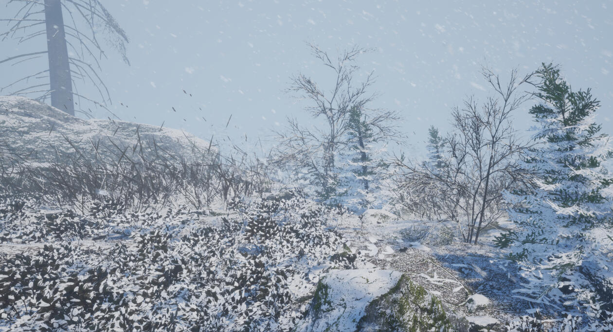 A snowy wooden landscape in virtual reality