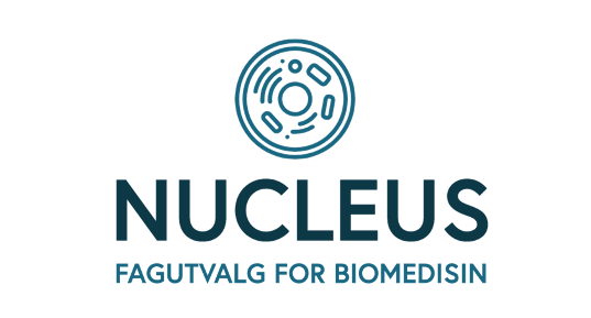 Logo for Nucleus, med teksten "Nucleus, fagutvalg for biomedisin"
