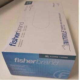 Bilde av en boks med tynne nitrilhansker av merket Fisherbrand