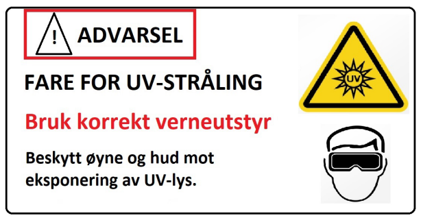 Illustrasjon som viser fareskilt til bruk for merking av instrumenter med åpne UV-kilder