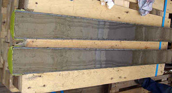 view of a gravity core split open - you can see the different layers view of a gravity core split open - you can see the different layers