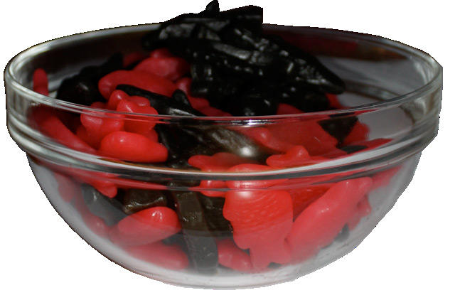 A bowl of candy fish