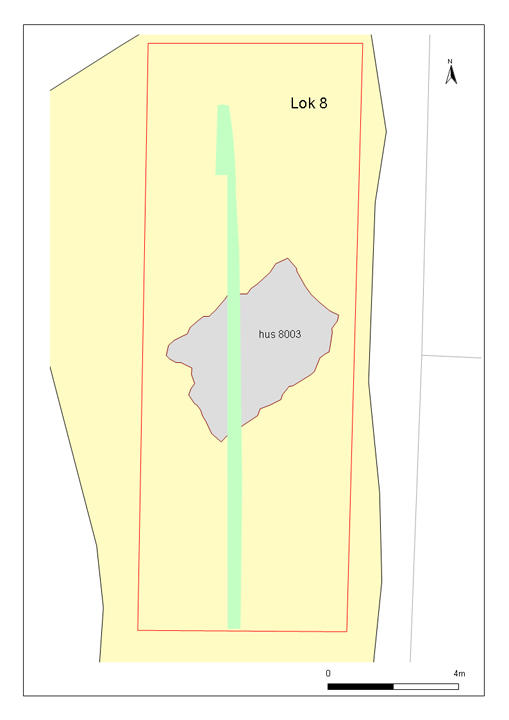 Sentralt på lokaliteten ligger har vi avdekt en rektangulær svakt nedgravd hustuft. Sentralt på lokaliteten ligger har vi avdekt en rektangulær svakt nedgravd...