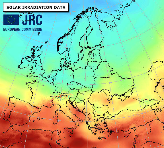 Solar energy potential for Europe (Downloaded from : http://ec.europa.eu/dgs...