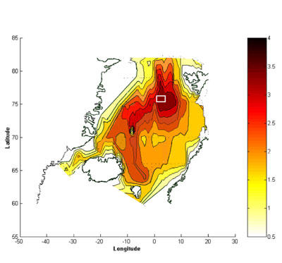 Den horisontale spredningen av svovelheksafluorid 2.5 år etter ustslippet....