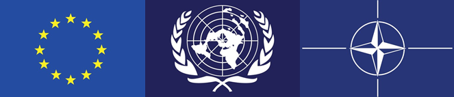 EU-, Nato- och FN-flaggor
