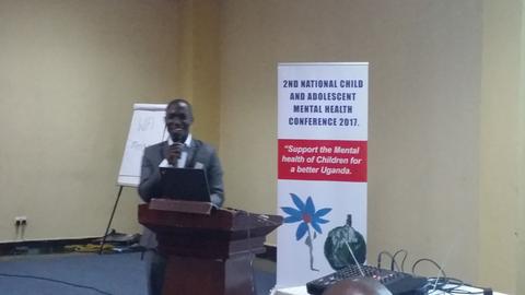 Michelle Mukochi, one of the PROMISE Saving Brains and SeeTheChild-mental child health in Uganda clinical staff, presenting from his own clinical research