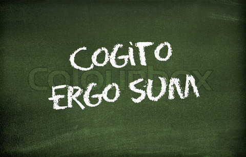 Blackboard with the text "Cogito ergo sum"