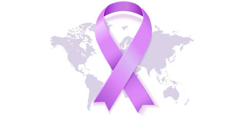 Cancer ribbon on a world map