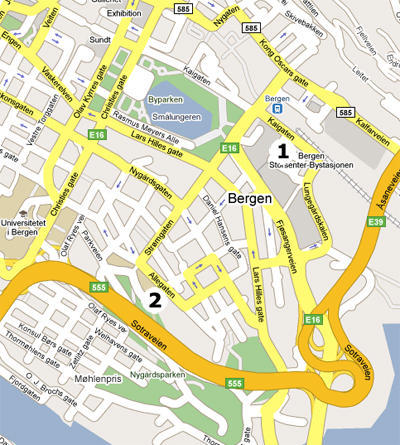 Kart over Bergen og Realfagbygget