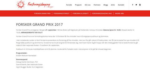 screenshot forside forsker grand prix 2017