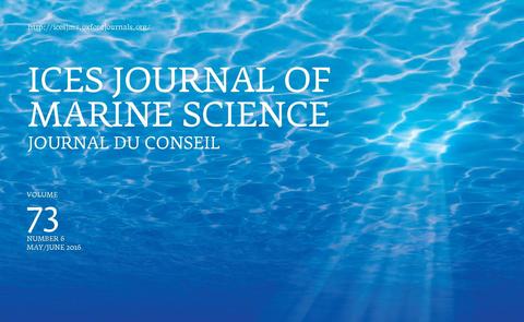 Front page of a journal with blue sea surface from below