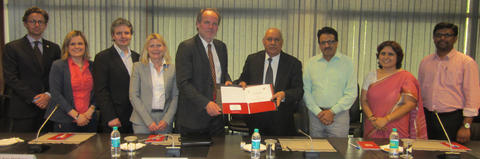 Professor Asbjørn Strandbakken and Vice Chancellor at the National Law University, Professor (Dr.) Ranbir Singh with the newly signed agreement.