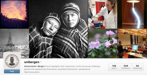 Screenshot of the University of Bergen's Instagram account, where researchers from the university post images from their daily work.