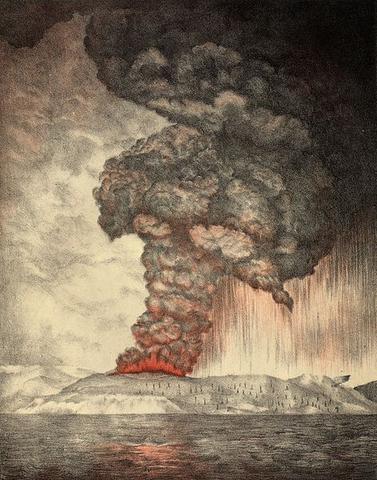 Lithograph of the 1883 eruption of Krakatoa