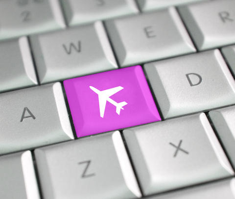 illustrasjon som viser en tastatur knapp med flymotiv