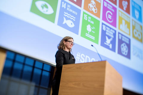 Viserektor for globale relasjonar, Annelin Eriksen, avslutta Bærekraftskonferansen i Bergen 2018.