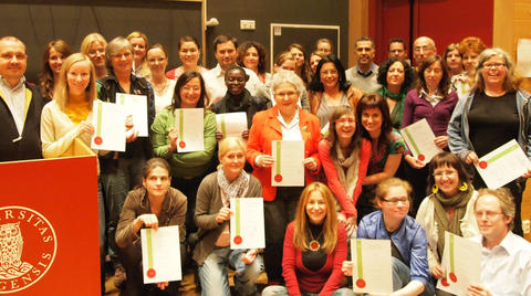 Participants SMW-11 in Egget, having received their diplomas.