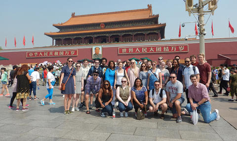 Students gathered in Tiananmen Square. 