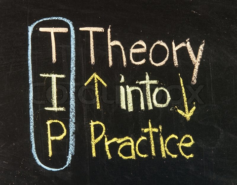 TIP Theory into Practice and vice versa written on a blackboard