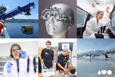 Collage med bilder fra UiB som illustrerer "vi utforsker"