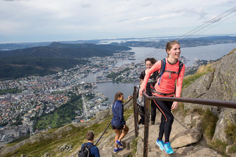 Students hiking up Mount Ulriken