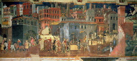 Frescomaleri i rådhuset i Sienna, "Palazzo Publico”, Ambrogio Lorenzetti ...
