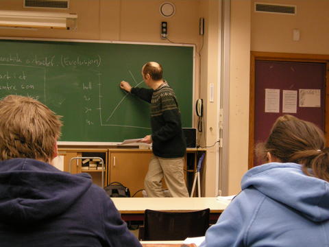 Bilde av lærer som skriver på tavlen