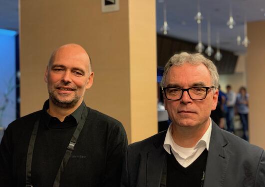 Christoph Heinze (UiB og Bjerknessenteret) og Thorsten Blenckner (Stockholm Resilience Centre)  ønsket over 80 forskere velkommen til Bergen i dag, når COMFORT prosjektet setter I gang. Heinze (til venstre) og Blenckner leder et forskerteam som skal under