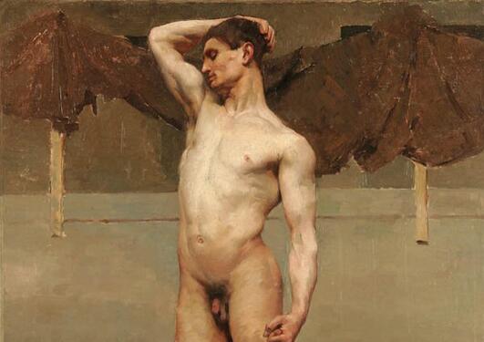 Photo of painting of a nude standing male