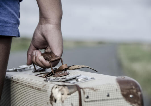 Hand holding suitcase