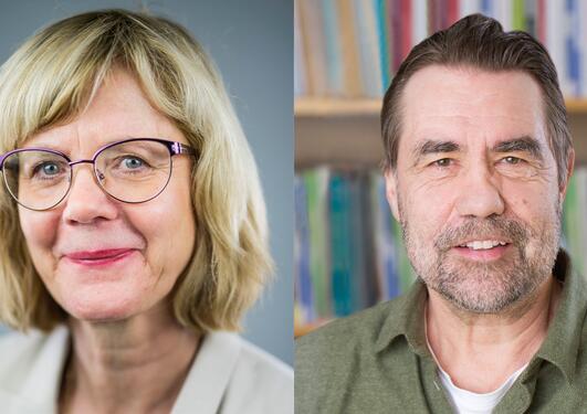 Portrait picture of presenters Ann-Helén Bay and Axel West Pedersen