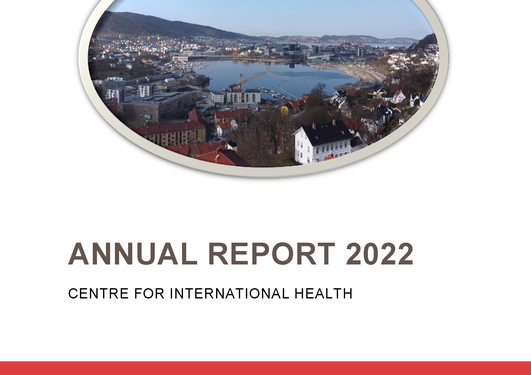 Front page, white background, picture of view in a circle, read field at the lower end of page. Written Annual Report 2022