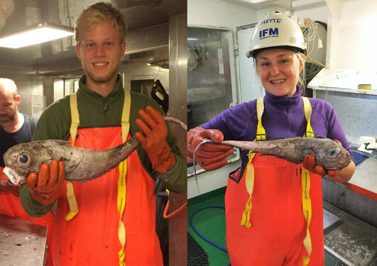 Montage of a young man and woman, each holding a big grenadier on their hands