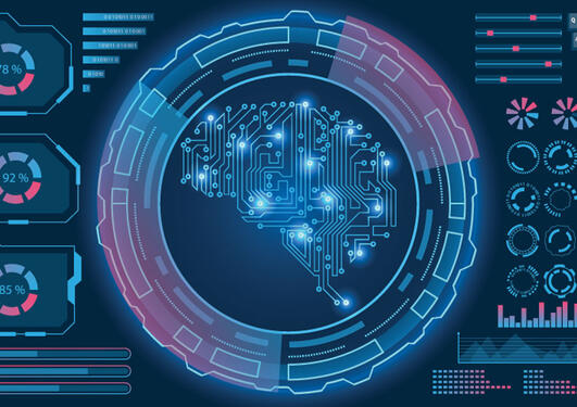 Futuristic illustration of a brain and data analysis.