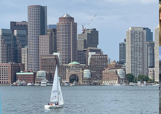 collage of photos from Boston, and the 3 intern students.