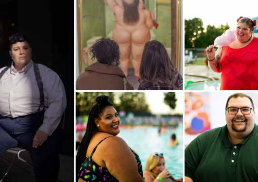 A collage of images of fat people with a diversity of genders and ethnic backgrounds
