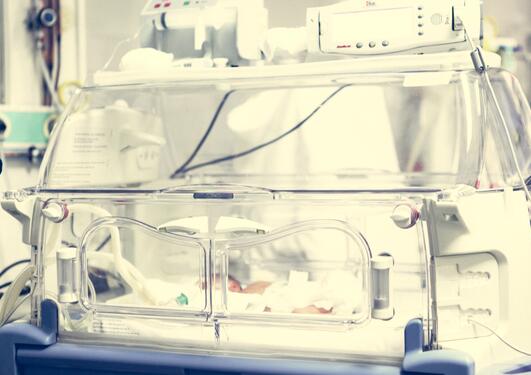 Inkubator med baby på innsiden