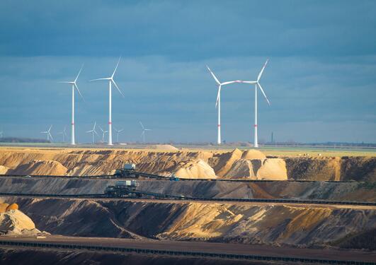 Brown Coal Mining Garzweiler With Wind Turbines. 
