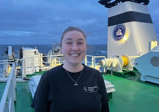 Researcher Emily Claereboudt on board the G.O. Sars