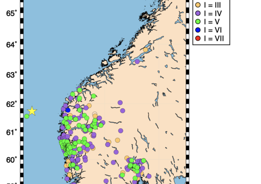 Location and intensity map of the Florø earthquake